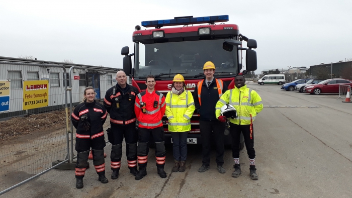 Building site used for mock rescue by fire service