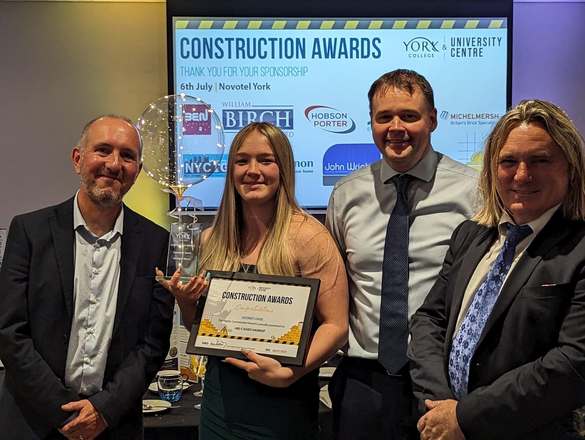 Construction award winner Abi builds experience on Lindum T Level placement