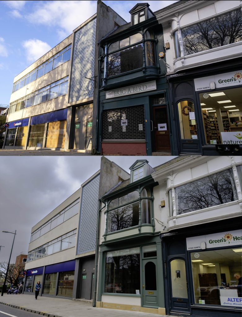 Before and after the refurbishment of the shop front 